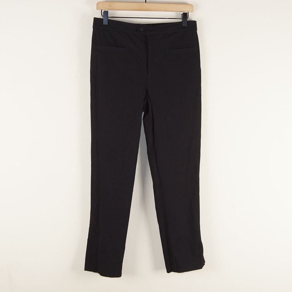 Zara Mid Rise Black Split Ankle Viscose Jacquard Pants Womens Sz M